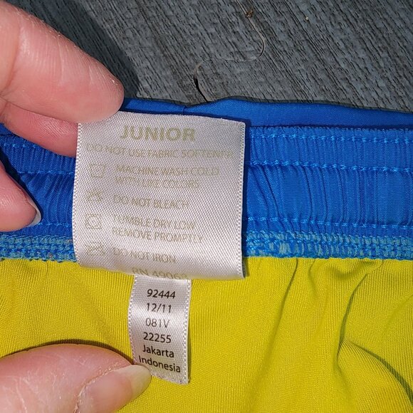 Women's Juniors Soffe Lined Running Shorts Dri-Fit Small Blue Neon Yellow - Picture 10 of 13